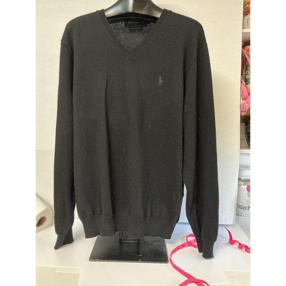 Polo Ralph Lauren Men XL Washable Merino Wool‎ Sweater Black Long Sleeve - READ - Picture 1 of 10